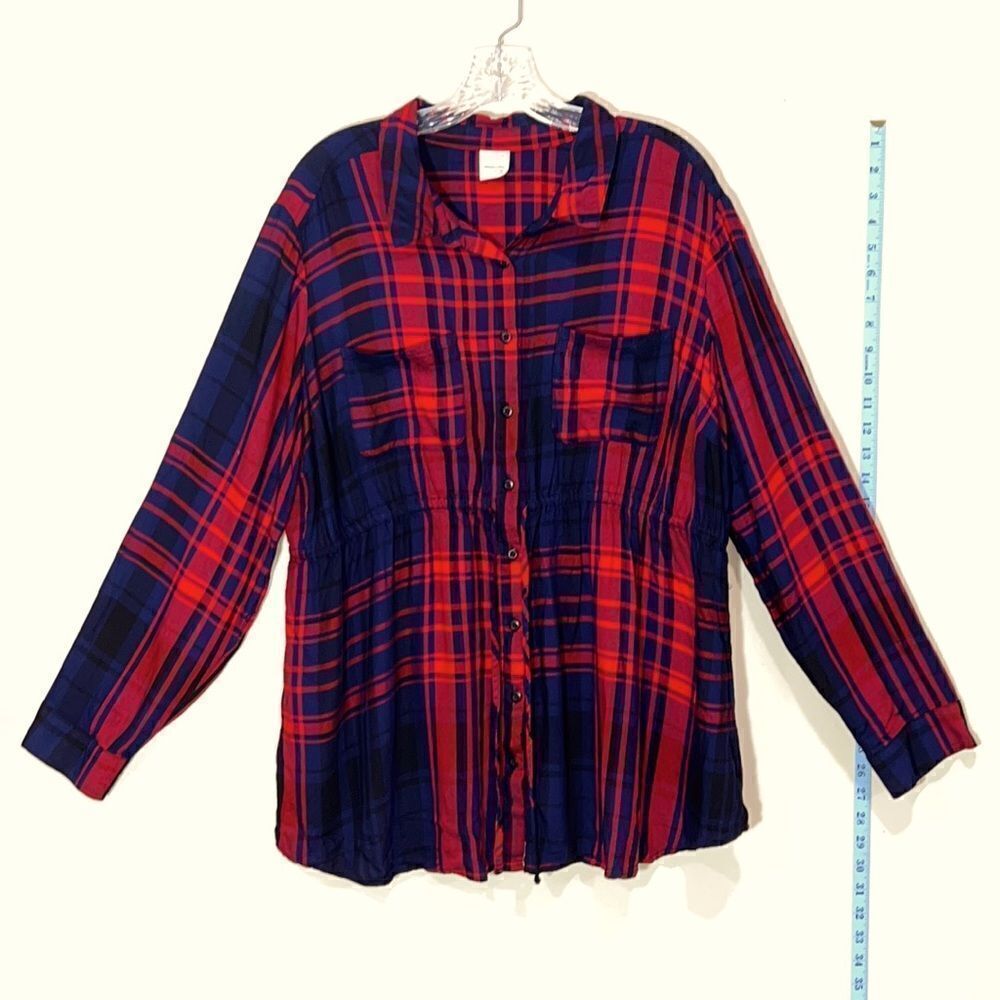 TIME AND TRU PLAID LONG SLEEVE MATERNITY SHIRT. SIZE XL (16-18)
